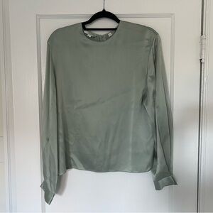 Vince Sage Green Silk Crewneck Blouse